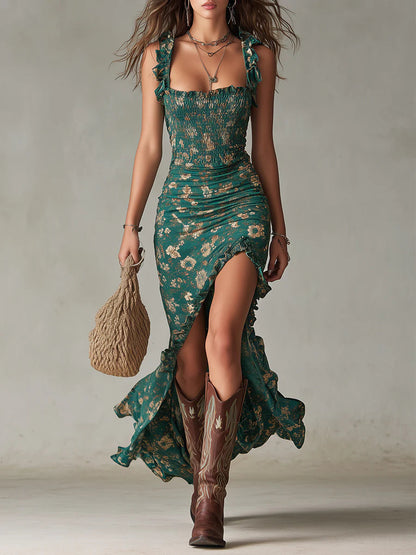 MARIELLE - ROBE LONGUE BOHÈME VERTE