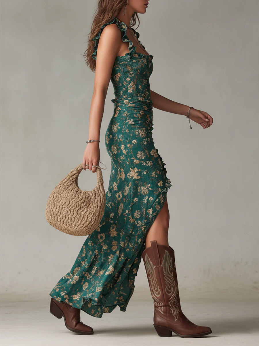 MARIELLE - ROBE LONGUE BOHÈME VERTE