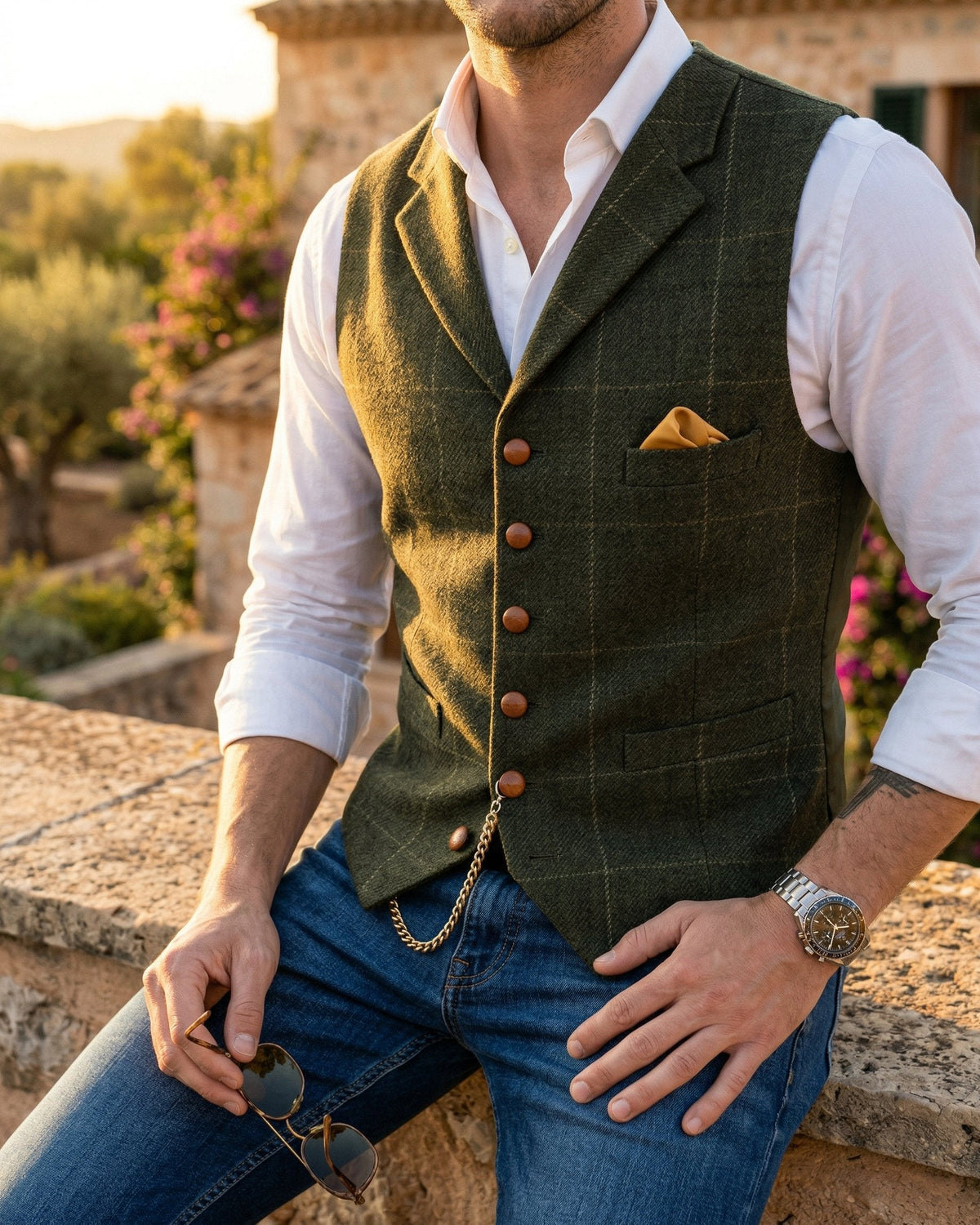 LOUIS - GILET À REVERS À CARREAUX FENÊTRE