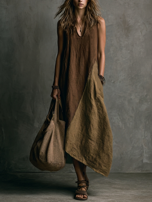 THALIA – ROBE LONGUE ASYMÉTRIQUE EN PATCHWORK