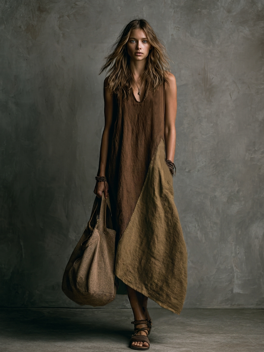 THALIA – ROBE LONGUE ASYMÉTRIQUE EN PATCHWORK
