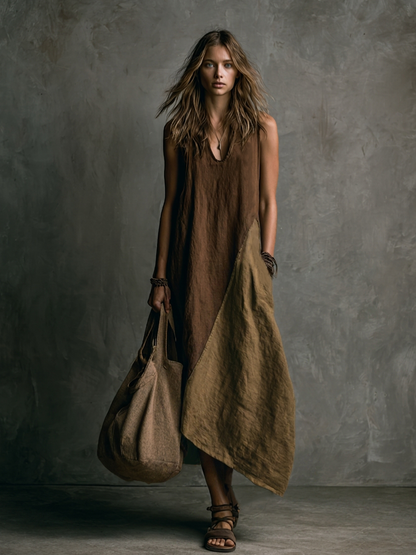 THALIA – ROBE LONGUE ASYMÉTRIQUE EN PATCHWORK