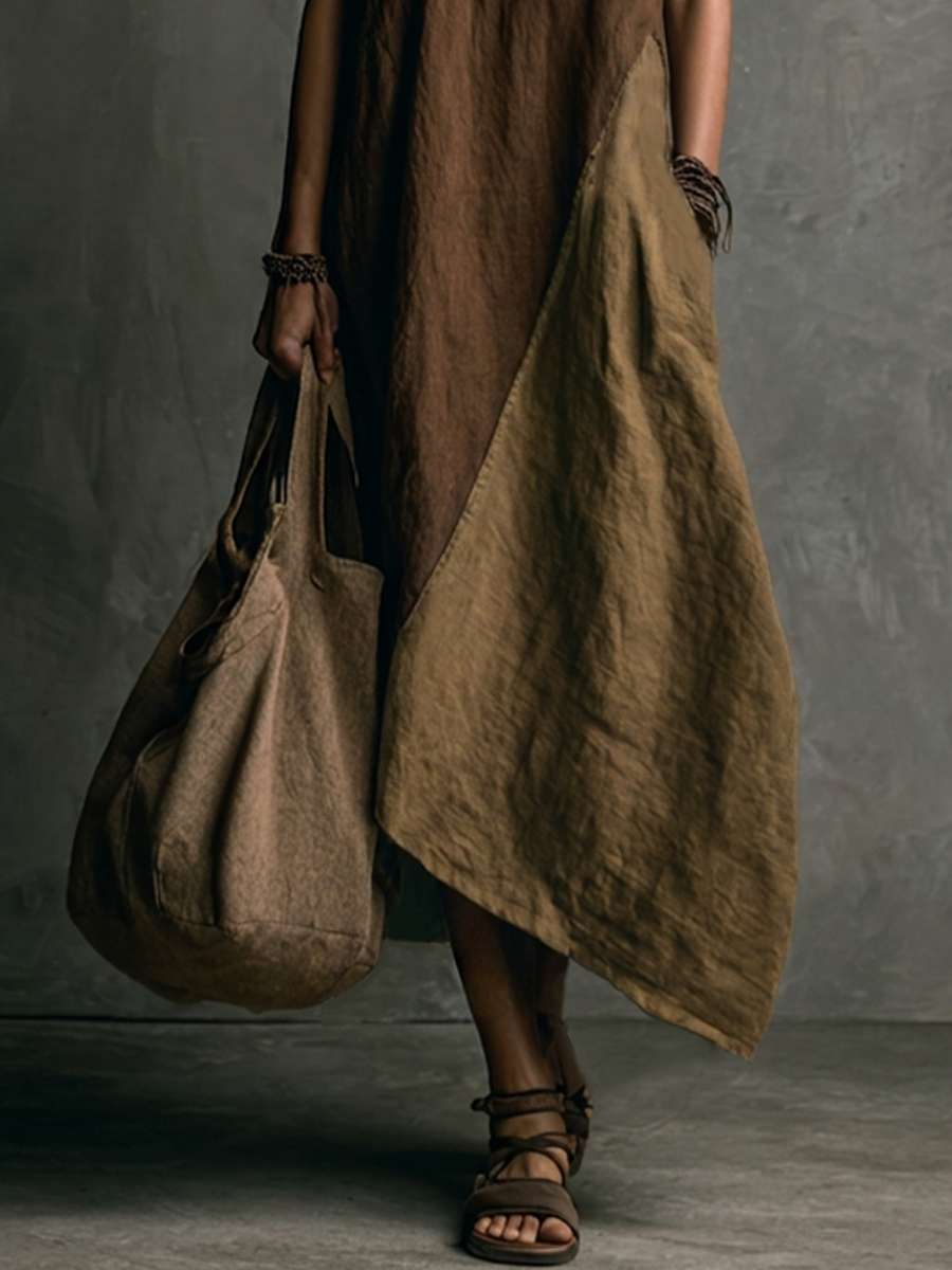THALIA – ROBE LONGUE ASYMÉTRIQUE EN PATCHWORK