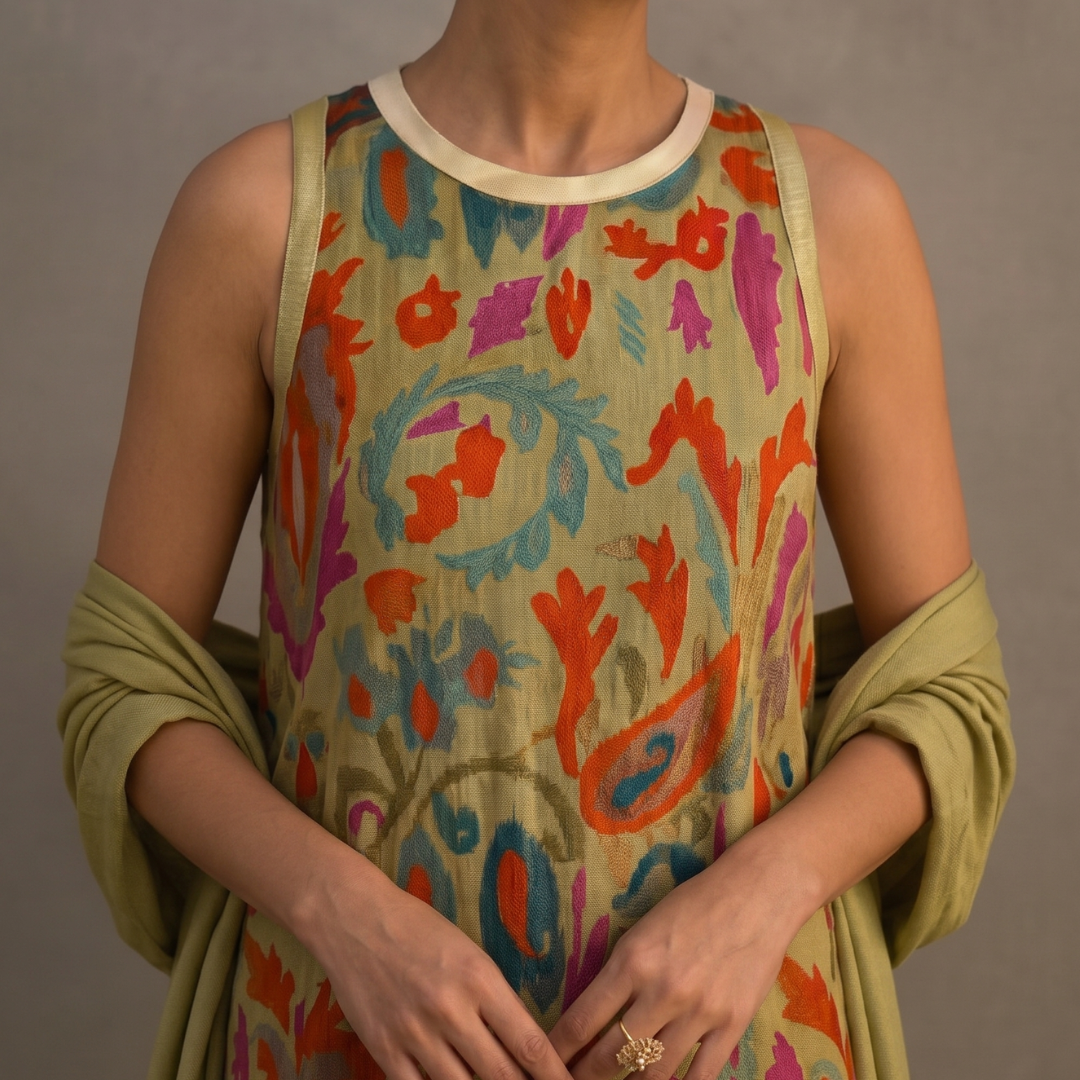 DANIELA - ROBE LONGUE IMPRIMÉE AVEC GILET ASSORTI