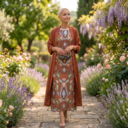 DANIELA - ROBE LONGUE IMPRIMÉE AVEC GILET ASSORTI