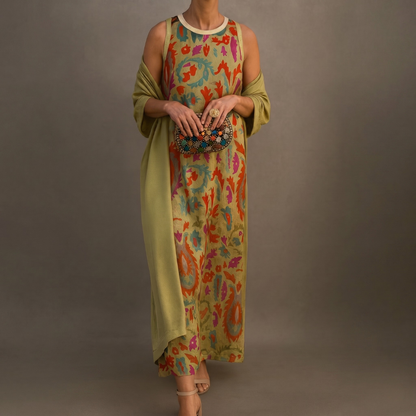 DANIELA - ROBE LONGUE IMPRIMÉE AVEC GILET ASSORTI
