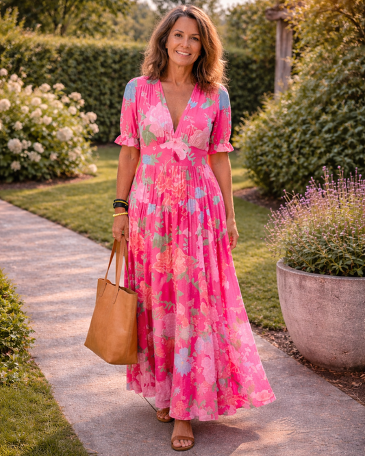 DIVINE - ROBE MIDI FLORALE À COL EN V
