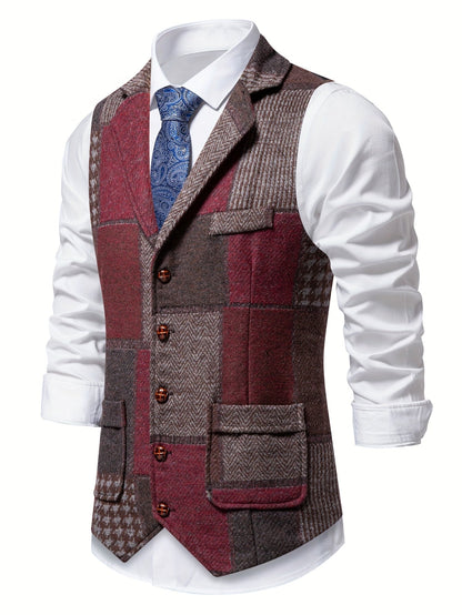 BERTRAND - GILET EN TWEED PATCHWORK À CHEVRONS