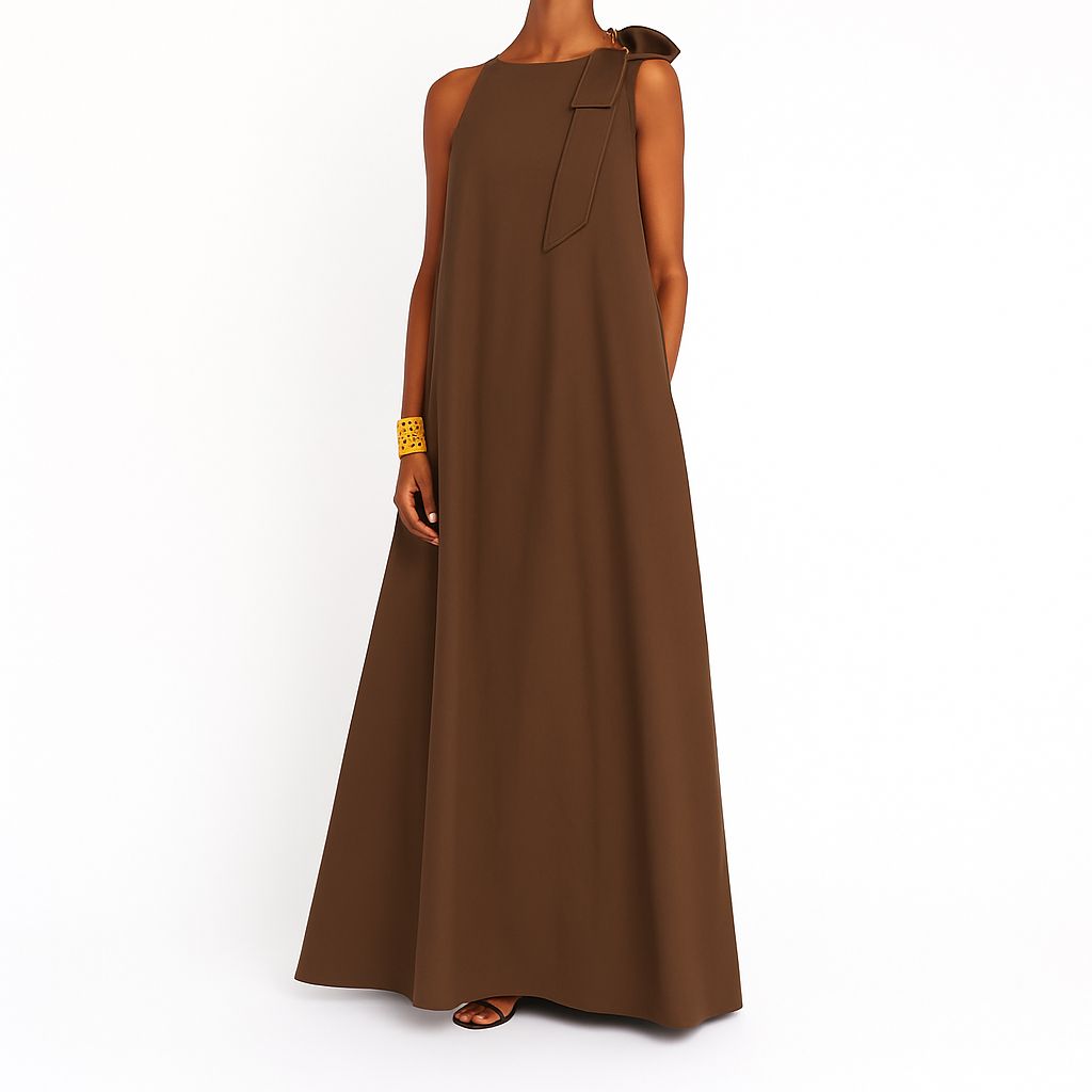AMAYA | ROBE LONGUE NŒUD SUR L'ÉPAULE – ÉLÉGANCE SIMPLE