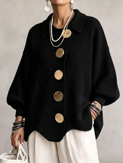 ISADORA - GILET OVERSIZE À COL ET GROS BOUTONS MÉTALLIQUES