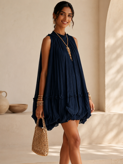IRENE | MINI-ROBE EN MOUSSELINE BLEU NUIT