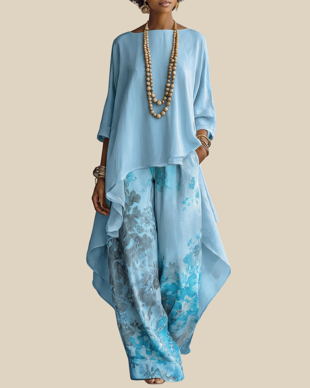 CHANTAL - ENSEMBLE DEUX PIÈCES LÉGER AVEC PANTALON FLEURI
