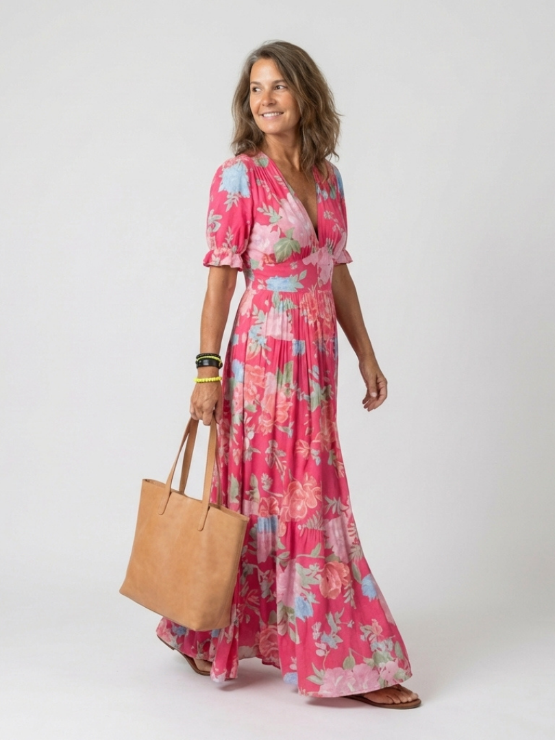 DIVINE - ROBE MIDI FLORALE À COL EN V