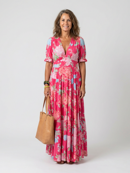 DIVINE - ROBE MIDI FLORALE À COL EN V