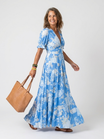 DIVINE - ROBE MIDI FLORALE À COL EN V
