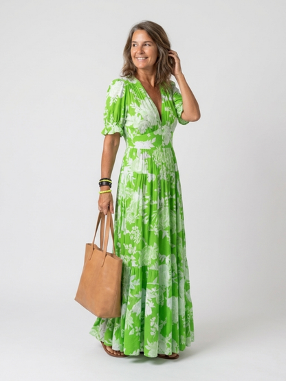 DIVINE - ROBE MIDI FLORALE À COL EN V