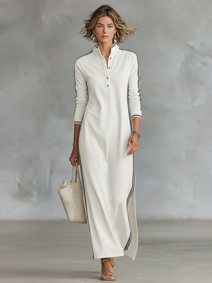 AMBRE - ROBE LONGUE EN SWEAT AVEC COL BOUTONNÉ