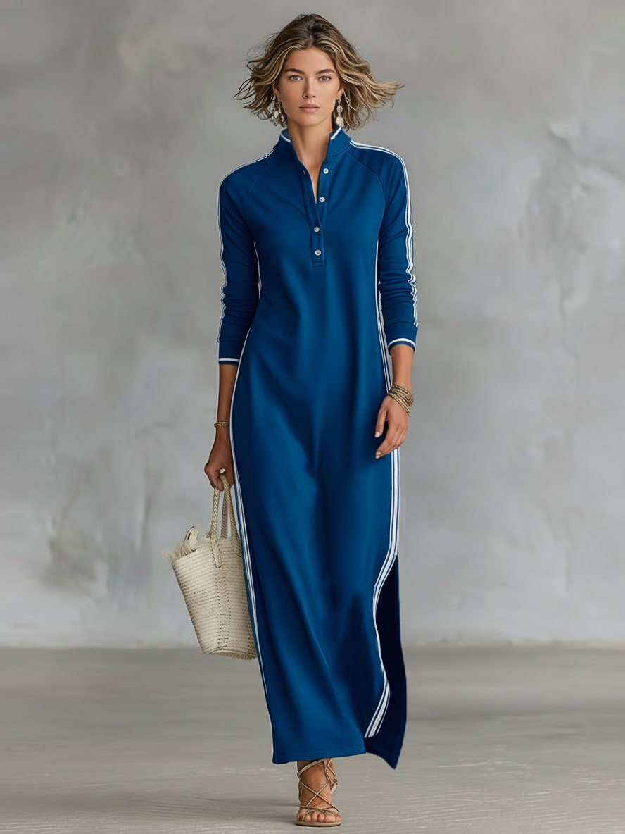 AMBRE - ROBE LONGUE EN SWEAT AVEC COL BOUTONNÉ