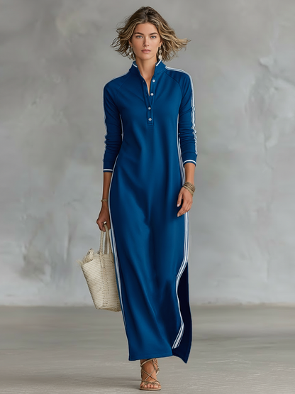 AMBRE - ROBE LONGUE EN SWEAT AVEC COL BOUTONNÉ