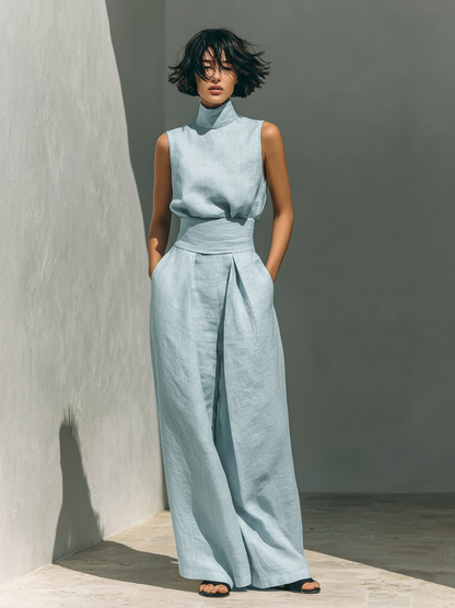 MEVY™ | ENSEMBLE COMPLET AVEC DÉBARDEUR ET PANTALON LARGE EN COTON ET LIN