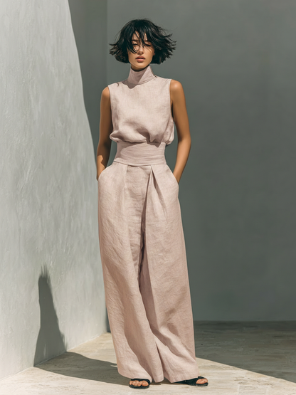 MEVY™ | ENSEMBLE COMPLET AVEC DÉBARDEUR ET PANTALON LARGE EN COTON ET LIN
