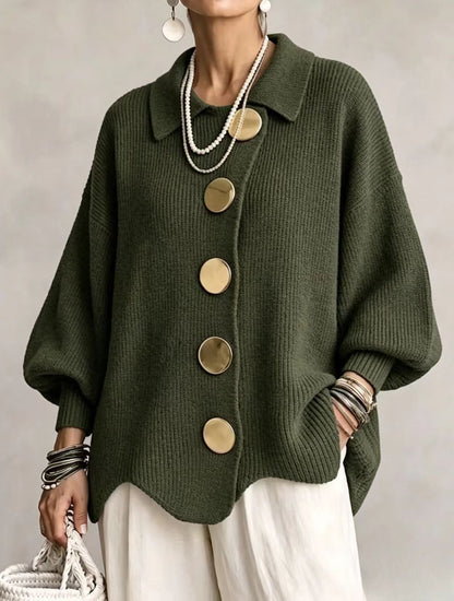 ISADORA - GILET OVERSIZE À COL ET GROS BOUTONS MÉTALLIQUES