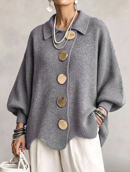 ISADORA - GILET OVERSIZE À COL ET GROS BOUTONS MÉTALLIQUES