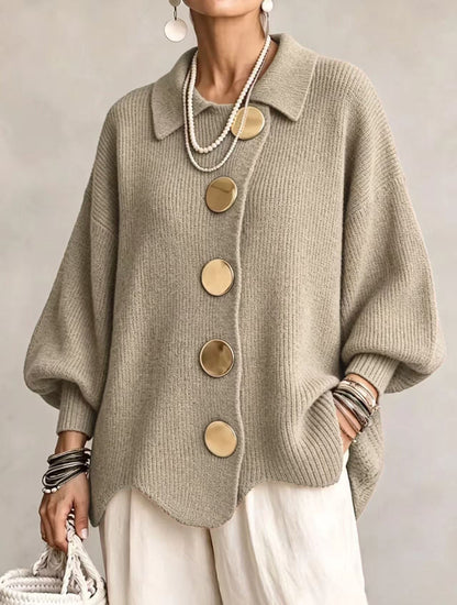 ISADORA - GILET OVERSIZE À COL ET GROS BOUTONS MÉTALLIQUES