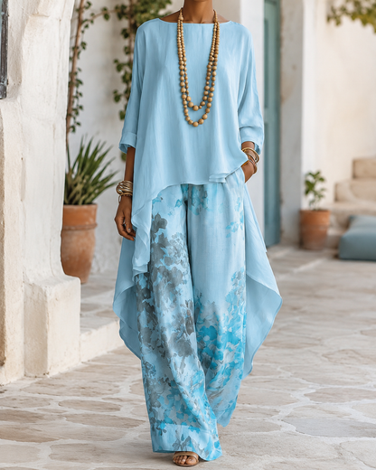 CHANTAL - ENSEMBLE DEUX PIÈCES LÉGER AVEC PANTALON FLEURI