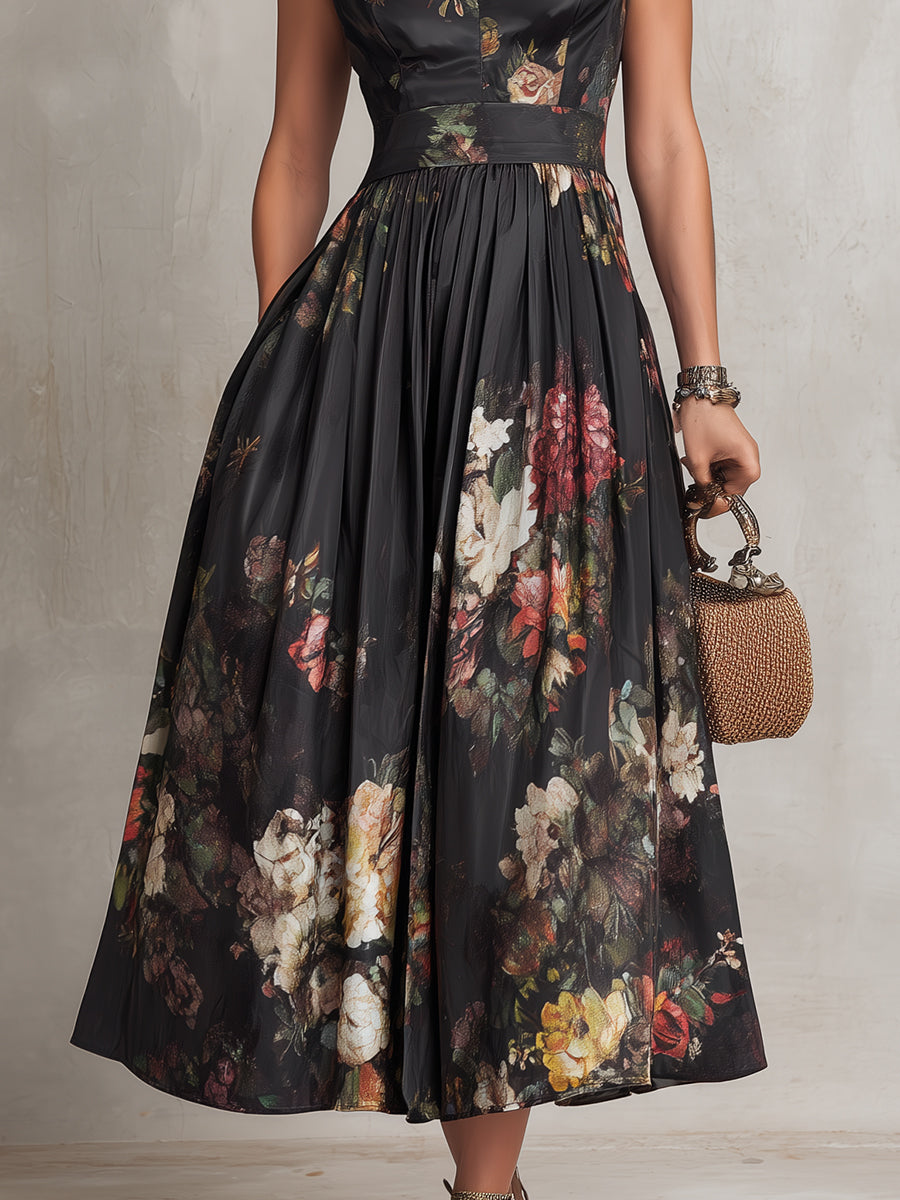 LORY - ROBE PLISSÉE EN SATIN À MOTIF FLORAL