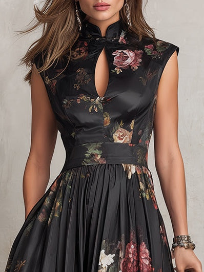 LORY - ROBE PLISSÉE EN SATIN À MOTIF FLORAL