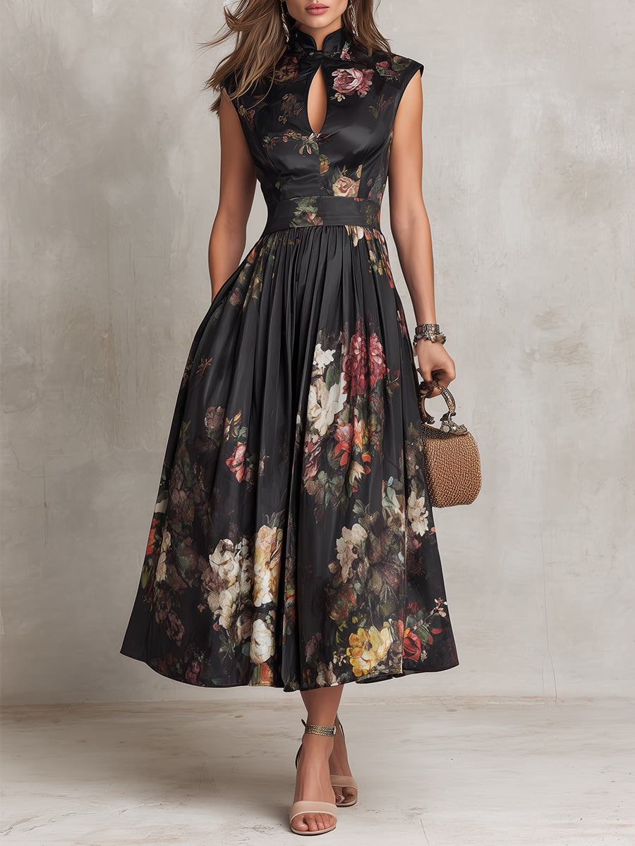 LORY - ROBE PLISSÉE EN SATIN À MOTIF FLORAL