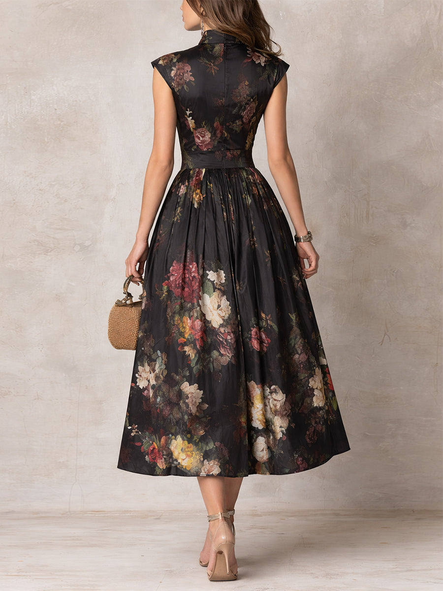 LORY - ROBE PLISSÉE EN SATIN À MOTIF FLORAL