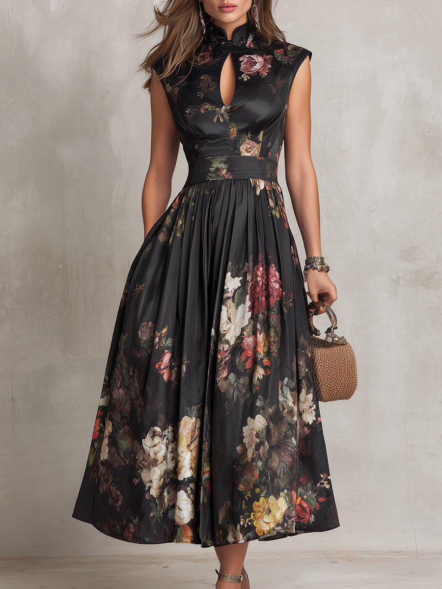 LORY - ROBE PLISSÉE EN SATIN À MOTIF FLORAL
