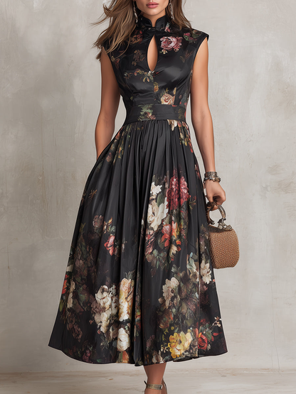 LORY - ROBE PLISSÉE EN SATIN À MOTIF FLORAL
