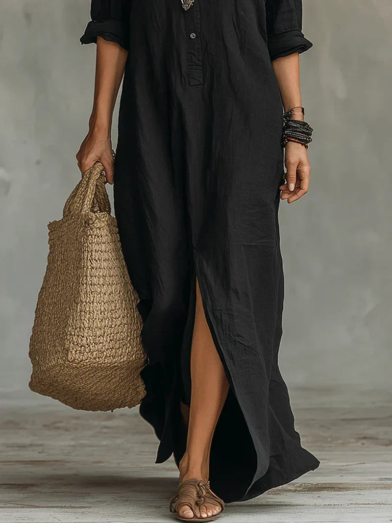 BEVY - ROBE LONGUE SANS EFFORT À LA SILHOUETTE FLATTEUSE POLYVALENT POUR UN USAGE QUOTIDIEN