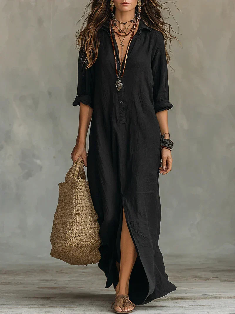 BEVY - ROBE LONGUE SANS EFFORT À LA SILHOUETTE FLATTEUSE POLYVALENT POUR UN USAGE QUOTIDIEN
