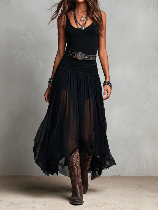 OLEA | ÉLÉGANTE ROBE LONGUE EN TULLE AVEC CEINTURE