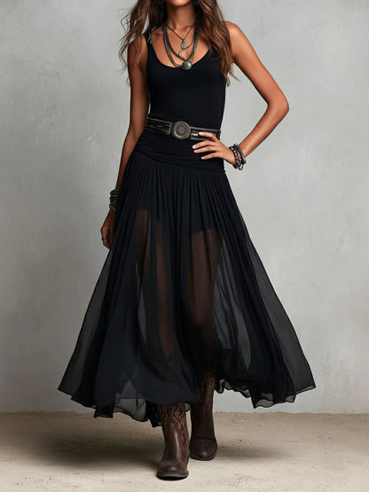 OLEA | ÉLÉGANTE ROBE LONGUE EN TULLE AVEC CEINTURE