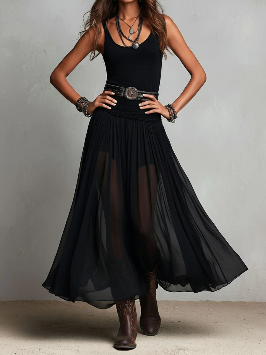 OLEA | ÉLÉGANTE ROBE LONGUE EN TULLE AVEC CEINTURE