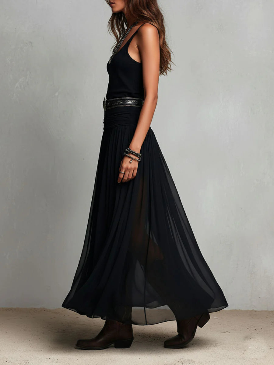 OLEA | ÉLÉGANTE ROBE LONGUE EN TULLE AVEC CEINTURE