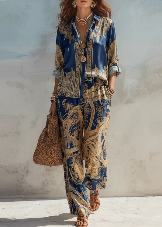 JOULE – ENSEMBLE DEUX PIÈCES EN SATIN À MOTIF BAROQUE DORÉ