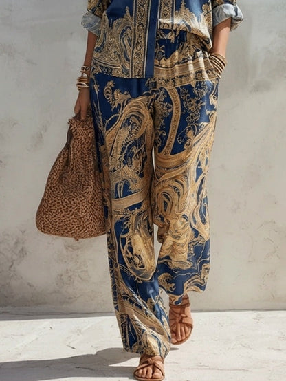 JOULE – ENSEMBLE DEUX PIÈCES EN SATIN À MOTIF BAROQUE DORÉ