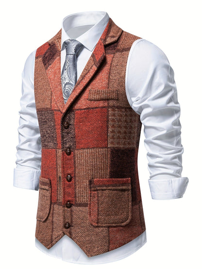 BERTRAND - GILET EN TWEED PATCHWORK À CHEVRONS