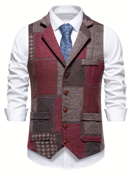BERTRAND - GILET EN TWEED PATCHWORK À CHEVRONS