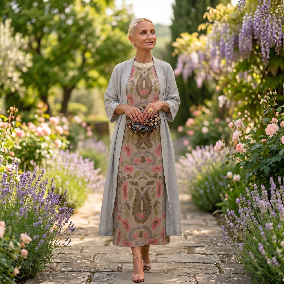 DANIELA - ROBE LONGUE IMPRIMÉE AVEC GILET ASSORTI