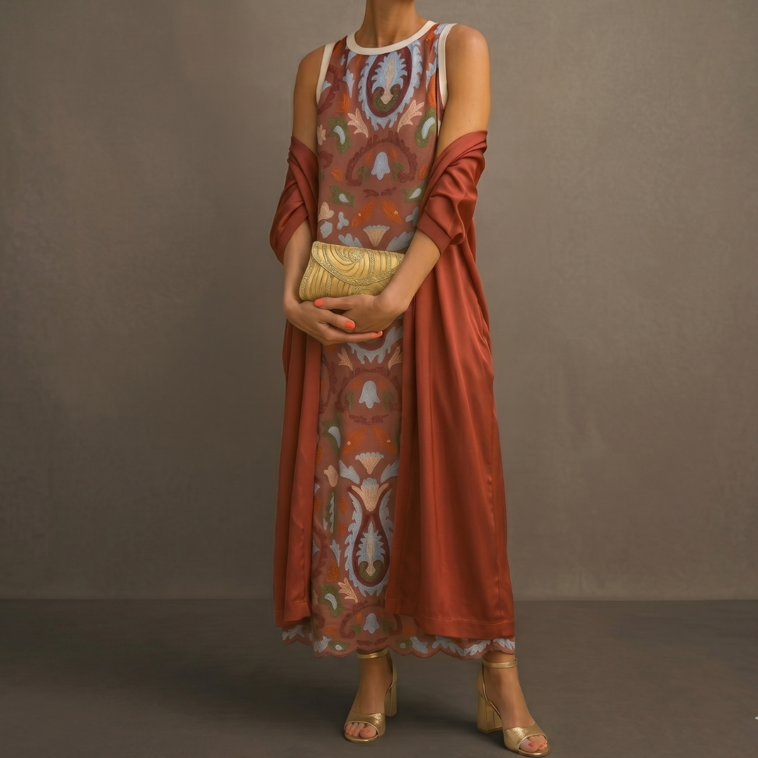 DANIELA - ROBE LONGUE IMPRIMÉE AVEC GILET ASSORTI