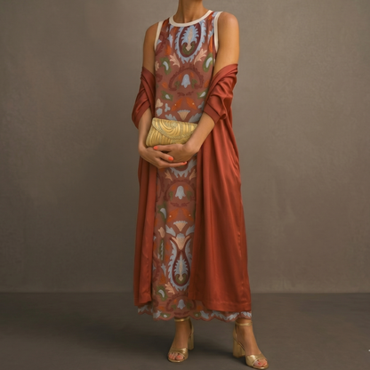 DANIELA - ROBE LONGUE IMPRIMÉE AVEC GILET ASSORTI