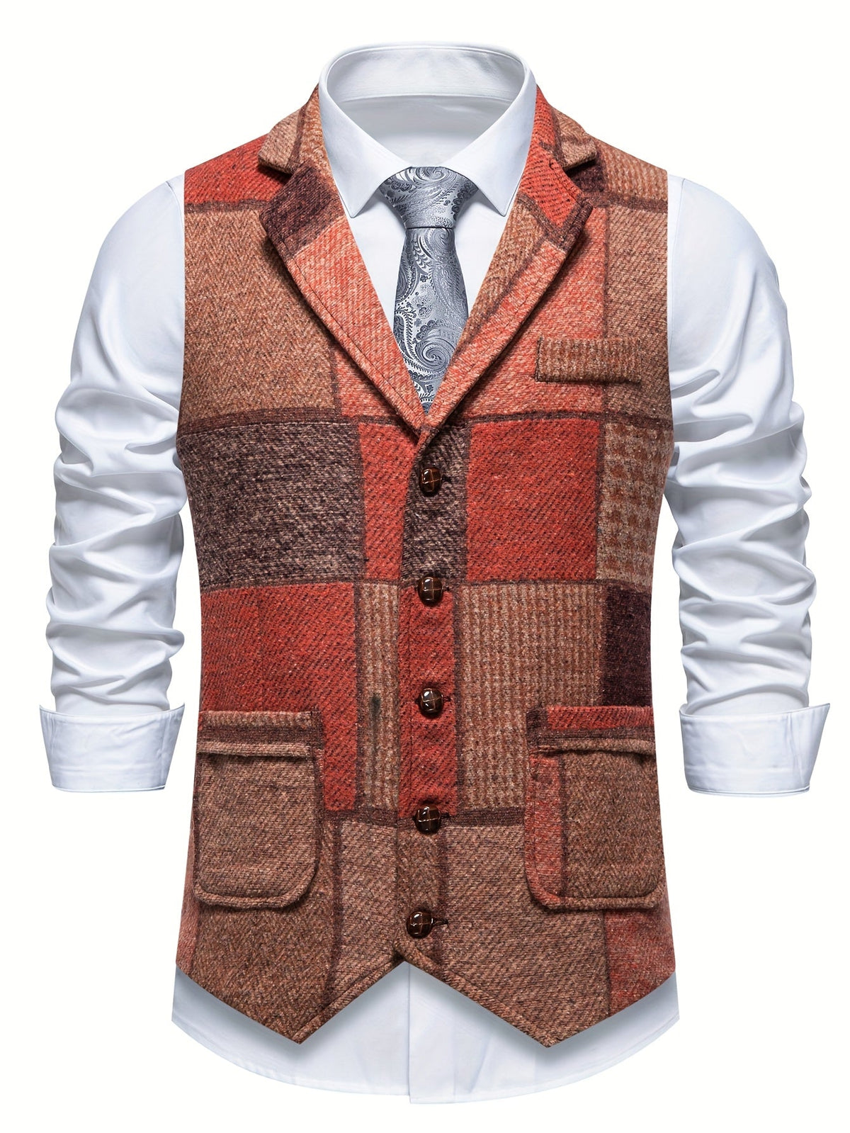 BERTRAND - GILET EN TWEED PATCHWORK À CHEVRONS