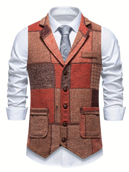 BERTRAND - GILET EN TWEED PATCHWORK À CHEVRONS